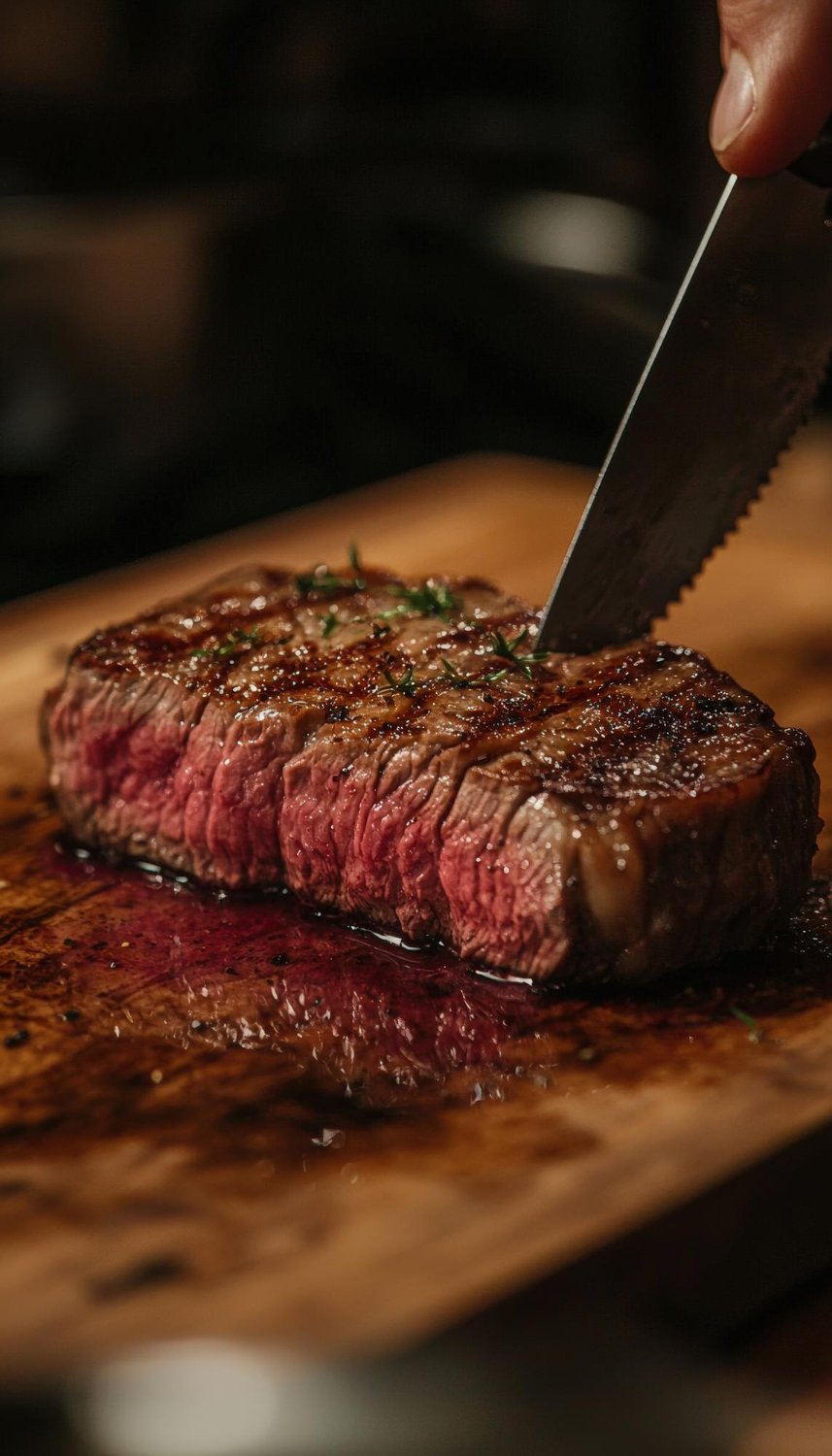 Carne premium sendo fatiada